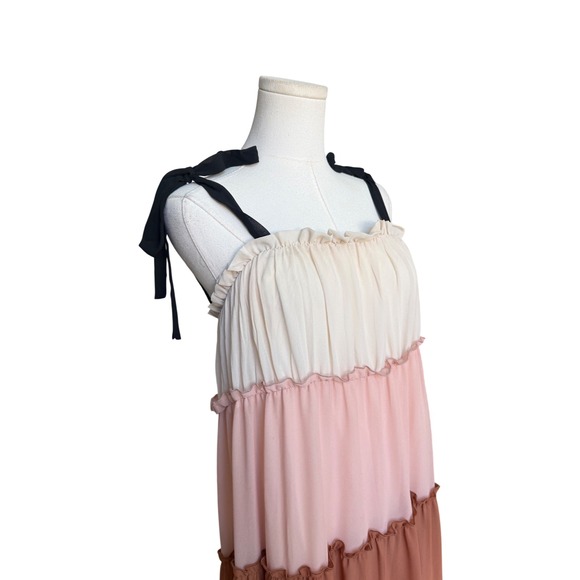 Fanco Boho Tiered Colorblock Maxi Dress Size S Cottagecore Resort Romantic Flowy - Picture 5 of 11